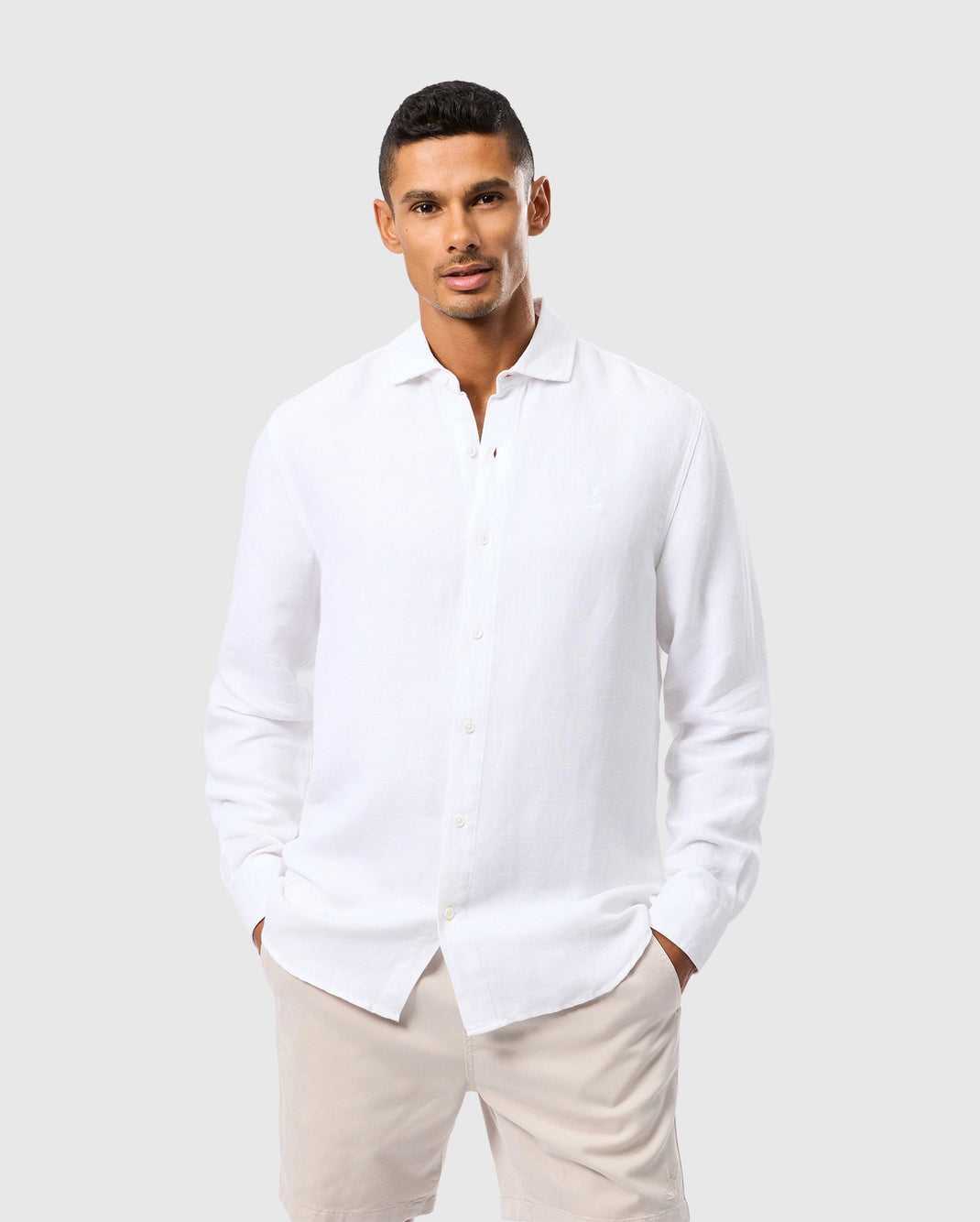 Chemises Psycho Bunny Cameron Linen Long Sleeve Shirt Blanche Homme | ECP-14713171